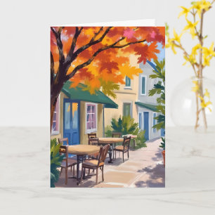 Tarjeta Café de Otoño Acuarela Follaje de Otoño