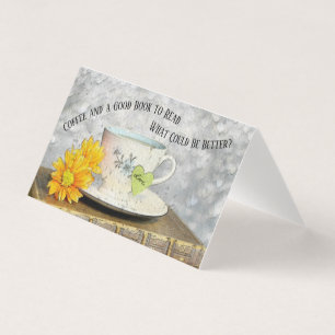 Tarjeta Café de vacaciones y un buen libro para leer