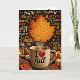 Tarjeta Café Feliz Otoño con Nube de Palabras