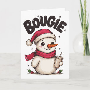 Tarjeta Café helado con sombrero de Santa Claus de muñeco