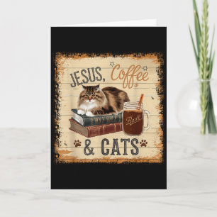 Tarjeta Café Jesús Gatos Divertido Diseño Lindo Amantes de