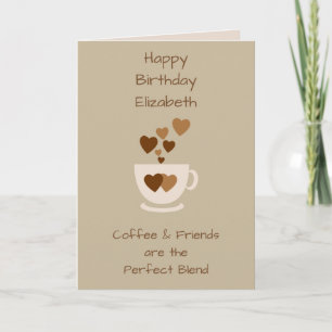 Tarjeta Café marrón y amigos Saludo de cumpleaños