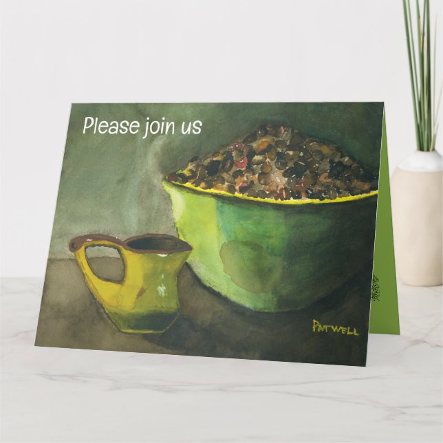 Tarjeta Café matutino con tazón de judías (acuarela) (Anverso)