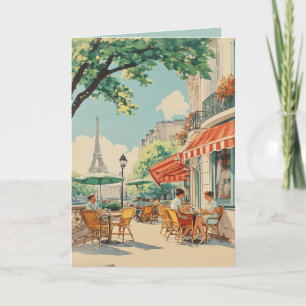 Tarjeta Café parisino con vistas a Eiffel