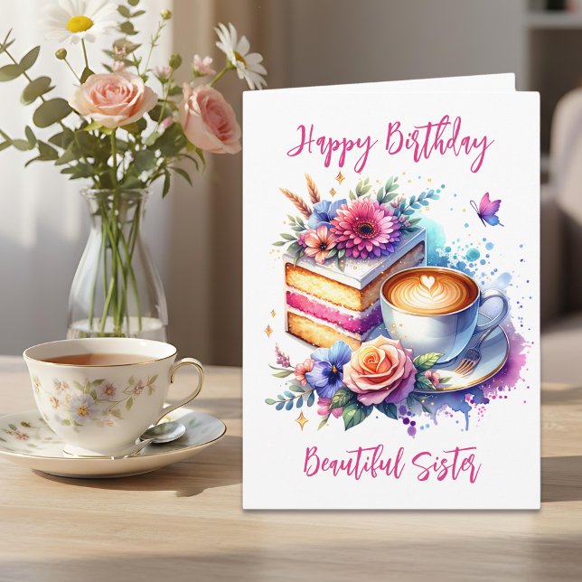 Tarjeta Café y pastel | Cumpleaños de la hermana (Subido por el creador)