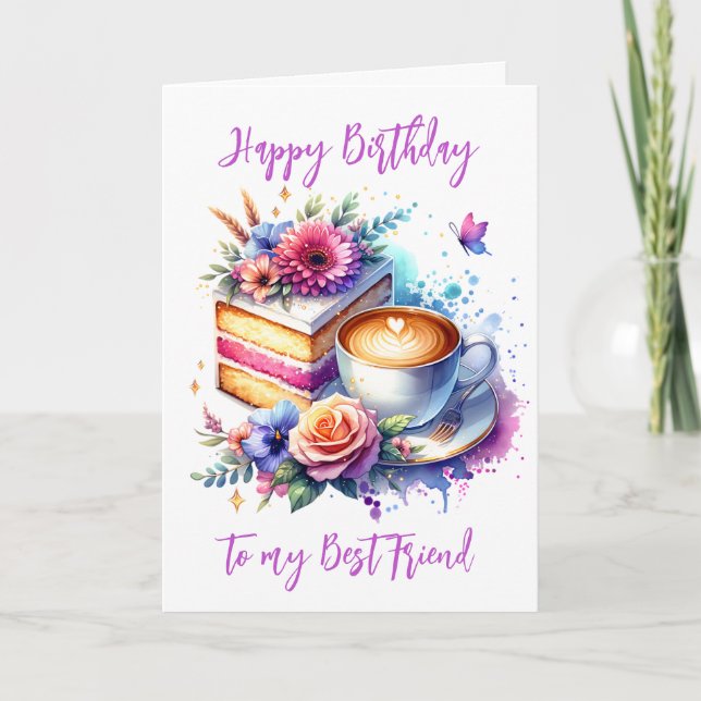 Tarjeta Café y pastel | Cumpleaños del mejor amigo (Anverso)