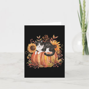 Tarjeta Caída Calabaza Tuxedo Cat Sunflower Acción de Grac