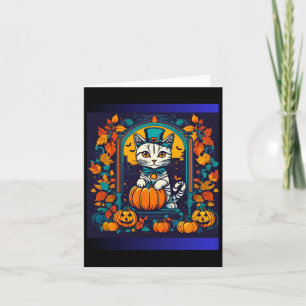 Tarjeta Caída De Gato Blanco Y Negro De Halloween De Otoño