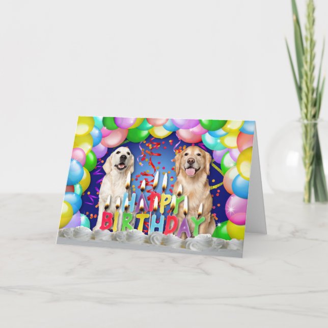 Tarjeta Caída de globos de cumpleaños - recuperadores dora (Anverso)