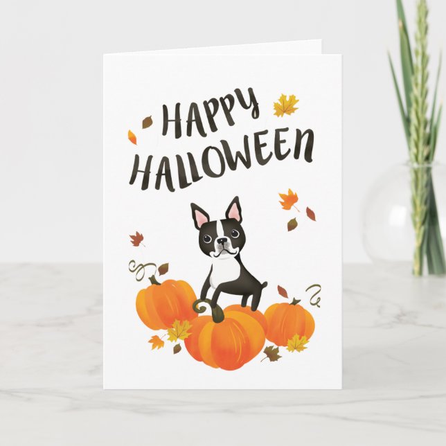 Tarjeta Caída de la Calabaza Terrier de Boston deja tarjet (Anverso)