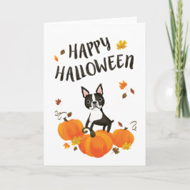 Tarjeta Caída de la Calabaza Terrier de Boston deja tarjet