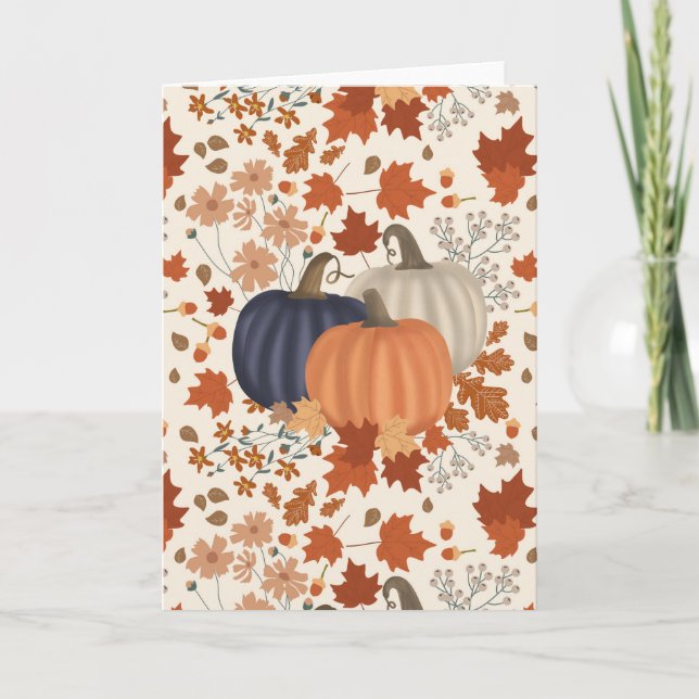 Tarjeta Caída Rustica Calabazas de otoño flores silvestres (Anverso)