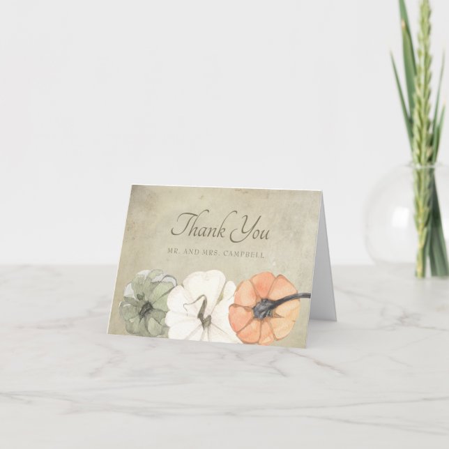 Tarjeta Caída Rústica Calabazas Naranjas Blancas De Otoño  (Anverso)