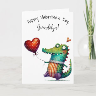Tarjeta Caimán caprichoso adorable Feliz día de San Valent