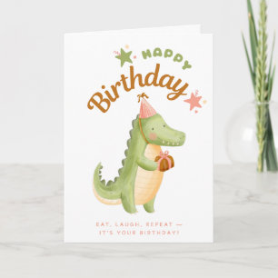 Tarjeta caimán con sombrero de pastel Feliz Cumpleaños Tar