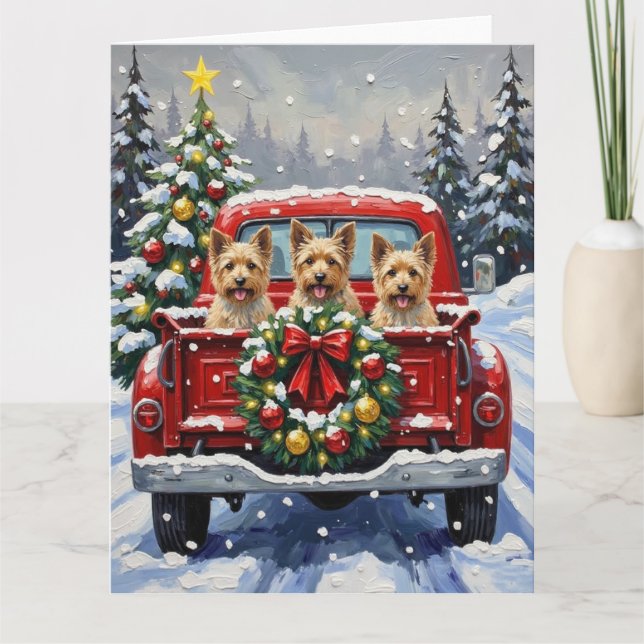 Tarjeta Cairn Terrier Christmas Red Truck Holiday (Anverso)