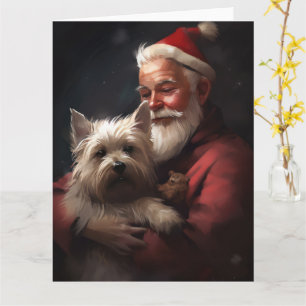 Tarjeta Cairn Terrier con Papá Noel Navideño Festivo