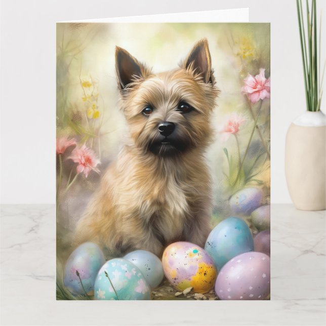Tarjeta Cairn Terrier con vacaciones en Pascua (Anverso)