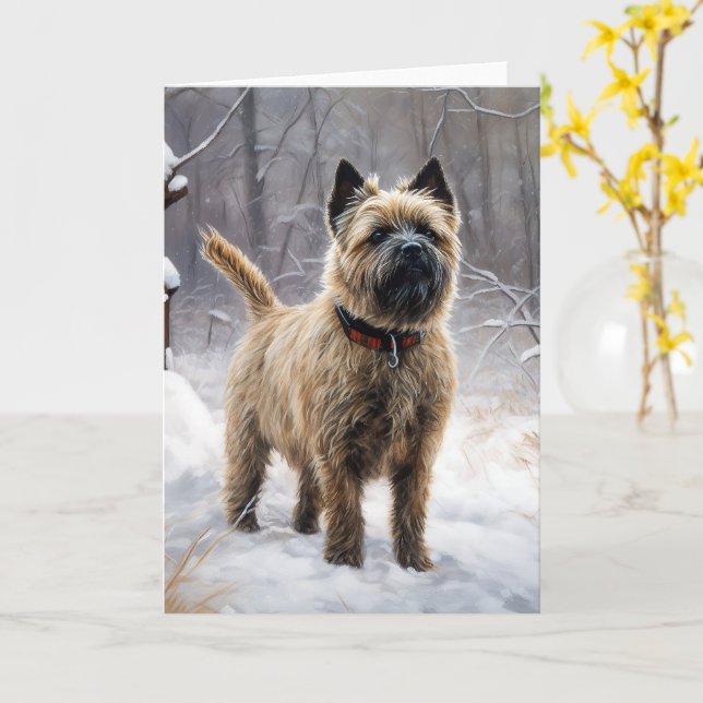 Tarjeta Cairn Terrier deja que nieve Navidades (flor amarilla)