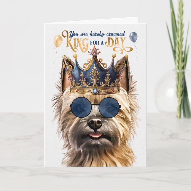 Tarjeta Cairn Terrier Dog King por un día divertido cumple (Anverso)