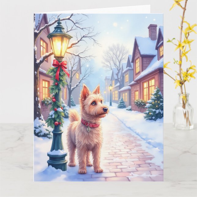 Tarjeta Cairn Terrier Festive Lamppost Village Christmas (flor amarilla)