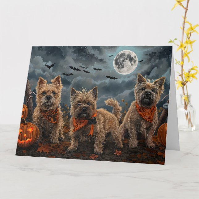Tarjeta Cairn Terrier Halloween Spooky (flor amarilla)