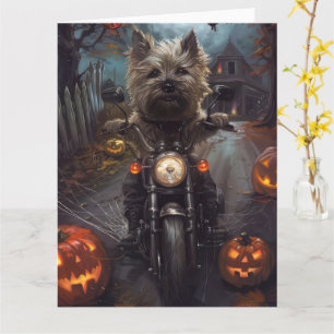 Tarjeta Cairn Terrier Motocicleta Halloween Da miedo
