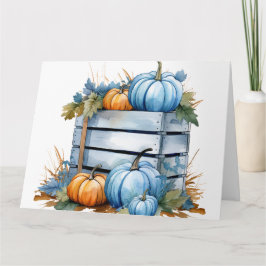Tarjeta Caja de calabaza azul y naranja acuarela
