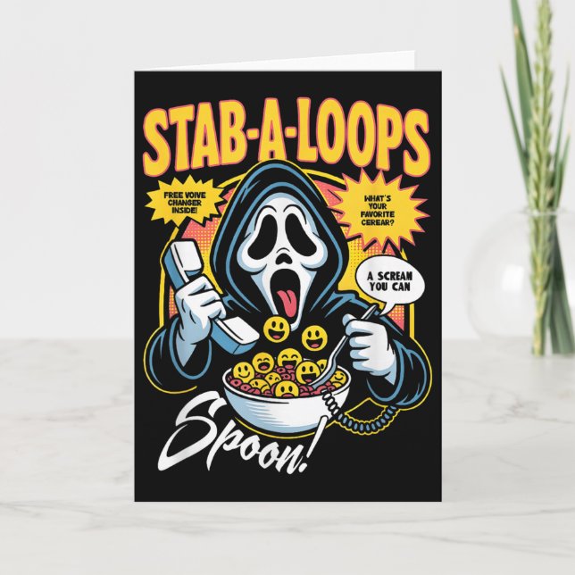 Tarjeta Caja de Cereal de Terror Stab-a-loops Halloween  (Anverso)