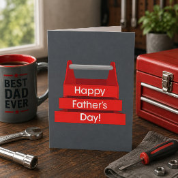Tarjeta Caja de herramientas divertida Día del Padre Rojo