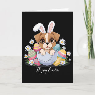Tarjeta Caja de perro Boxer conejito lindo huevos de Pascu