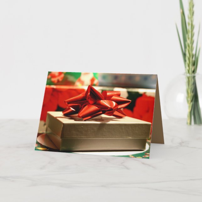 TARJETA CAJA DE REGALO DE NAVIDAD CON LAZO DE CINTA ROJA (Anverso)