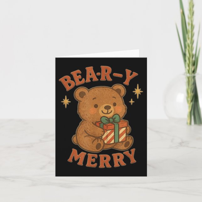 Tarjeta Caja de regalo de oso navideño retro lindo Beary M (Anverso)