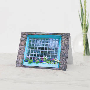 Tarjeta Caja de ventana azul con fotografía de flores