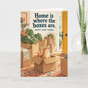 Tarjeta Cajas de Mudanza Divertidas Gato Feliz Nueva Casa