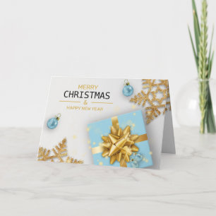 Tarjeta Cajas de regalo azules bolas de Navidad copos de n