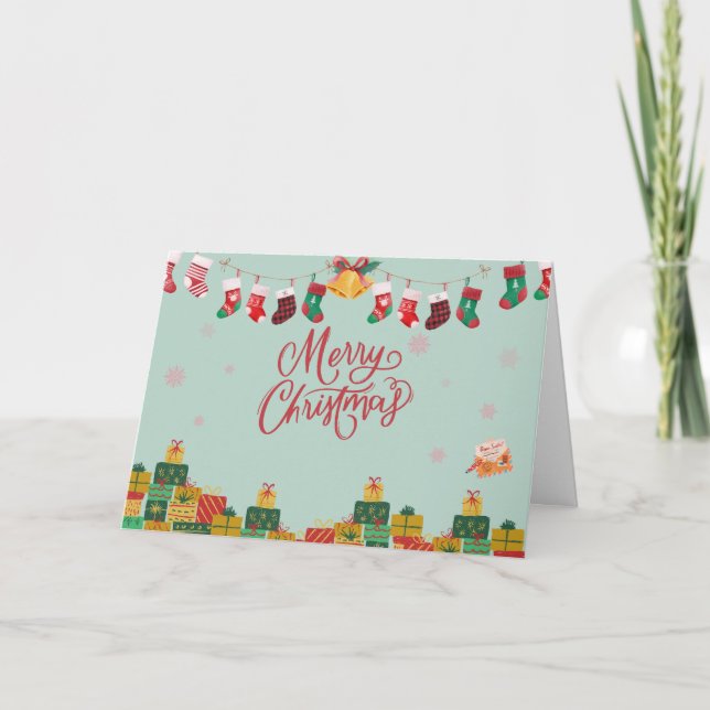 Tarjeta Cajas y medias de regalo navideños (Anverso)