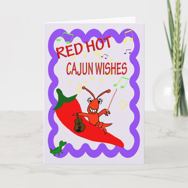 Tarjeta Cajun Crawfish Red Hot Happy Cumpleaños (Anverso)