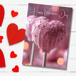 Tarjeta Cakepops con forma de corazón saludo de San Valent