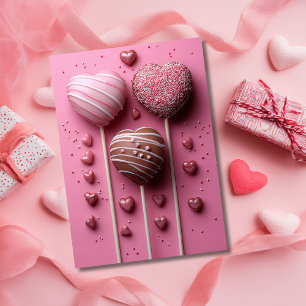 Tarjeta Cakepops con forma de corazón saludo de San Valent