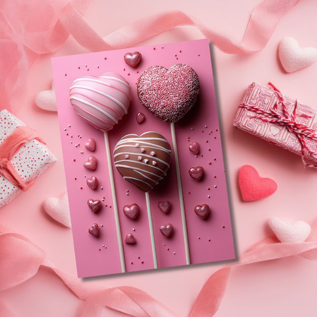 Tarjeta Cakepops con forma de corazón saludo de San Valent (Subido por el creador)