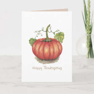 Tarjeta Calabaza Adorable Con Enredaderas En Acuarela