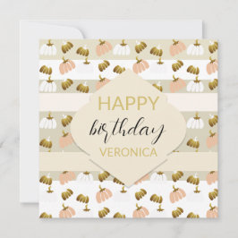 Tarjeta Calabaza Artística Rosa Rubor Dorado Moderno