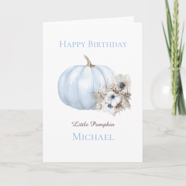 Tarjeta Calabaza Azul Boho Cumpleaños 1 (Anverso)