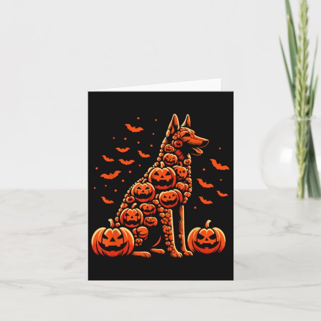 Tarjeta Calabaza belga malinois Jack O Lantern Halloween (Anverso)