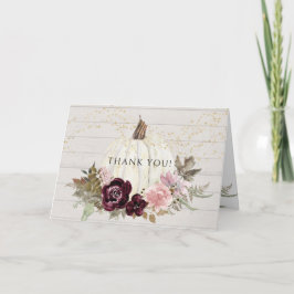 Tarjeta Calabaza Blanca de Oro Floral Rosa de Borgoña Grac