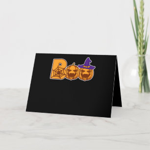 Tarjeta Calabaza Boo Halloween se enfrenta a la araña