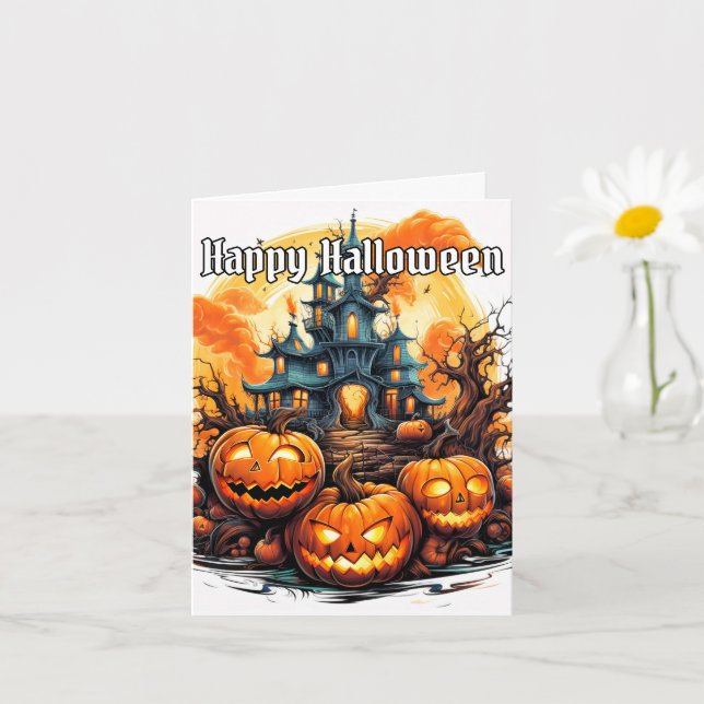 Tarjeta Calabaza brillante | Feliz Halloween (Planta pequeña)