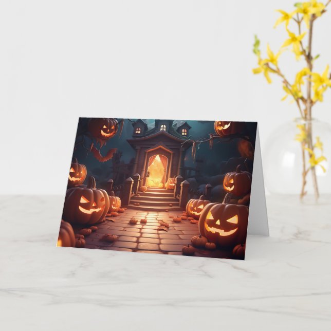 Tarjeta Calabaza Brillante Halloween (flor amarilla)