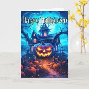 Tarjeta Calabaza brillante siniestra Feliz Halloween
